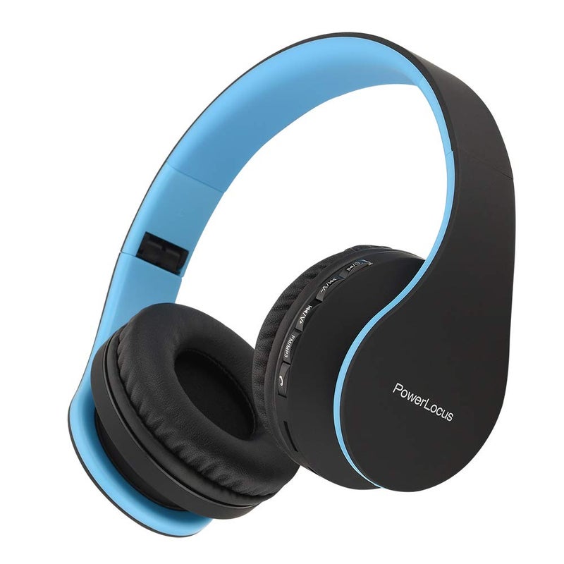 PowerLocus Wireless Bluetooth Over-Ear Stereo Foldable Headphones, Wired Headsets with Built-in Microphone for iPhone, Samsung, LG, iPad (Black/Blue) - Image 1